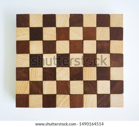                          Wooden cube geometry on a white background and not a 3D image.      