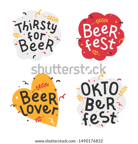 Handdrawn flat illustrations with background. Handwritten lettering for oktoberfest. Good for poster, sticker or t-shirt print for beer festifal. Thirsty for beer quote with doodles for octoberfest. 
