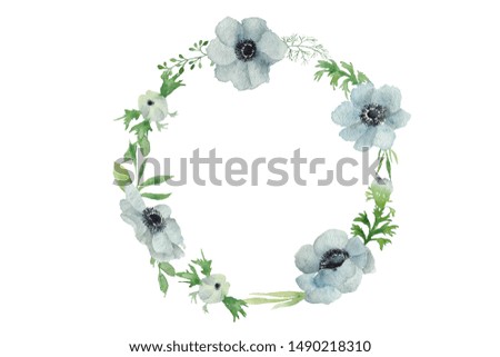 Blue watercolour anemone, clip art. Isolated illustration