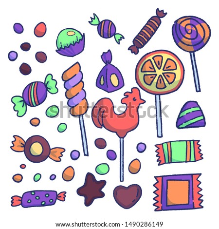 Candy illustration in doodle style vector set.
