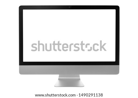 Computer monitor with black screen isolated on white background with clipping path. Royalty-Free Stock Photo #1490291138