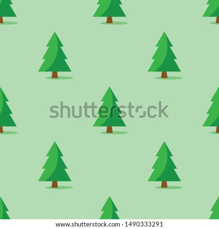 Seamless pattern with Christmas tree on green background, vector 