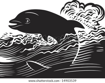 Vector illustration of the dolphin jumping out of water