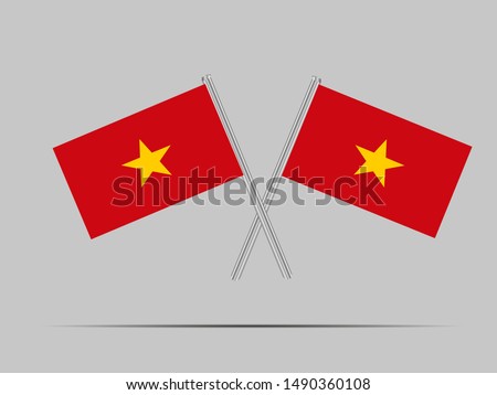 Two metall flagpole with Beautiful national flag of Socialist Republic of Vietnam, original colors and proportion. Simply vector illustration eps10, from countries flag set.
