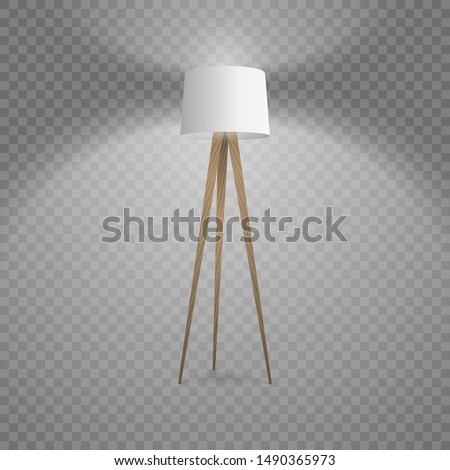 Vector 3d Realistic Render Illuminated Lamp Closeup Isolated on Transparent Background. Floor Lamp. Template of Electric Torchere for Interior Design, Energy Furniture. Home Equipment in Modern Style Royalty-Free Stock Photo #1490365973
