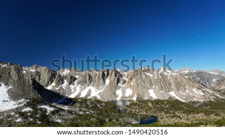 Backpacking the John Muir Trail, sierra wilderness 10k ft +. Mountains, passes and lakes. July 15 2019 Royalty-Free Stock Photo #1490420516