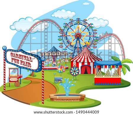 Fun fair theme park on isolated background illustration