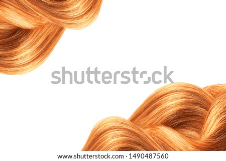 Natural red hair isolated on white. Background, copy space