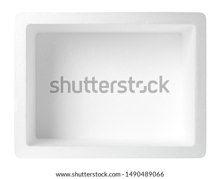 Empty styrofoam box isolated on white background, Top view. Royalty-Free Stock Photo #1490489066