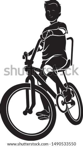 Young Boy Riding Bicycle Silhouette, Front View