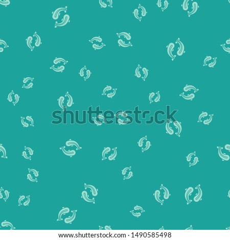 Green Fish icon isolated seamless pattern on green background.  Vector Illustration