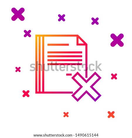 Color line Delete file document icon isolated on white background. Rejected document icon. Cross on paper. Gradient random dynamic shapes. Vector Illustration