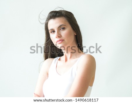 Beautiful brunette woman long hair natural portrait