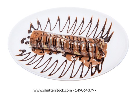 Dessert in White Background, dessert crepe in triple chocolate flavors