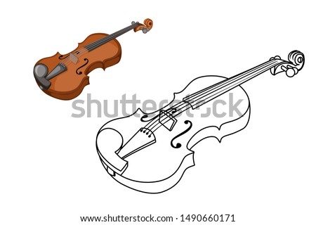 Objects Alphabet Coloring Book for Preschool Kids with Stickers. Colorful and Colorless Versions of Violin. Ready for Print. Kids Activity Educational Printable. Alphabet Book Royalty-Free Stock Photo #1490660171