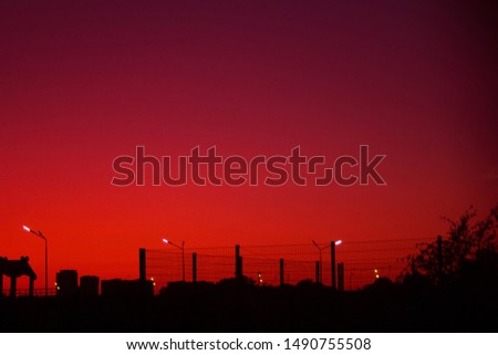 beautiful red evening sky in the city picture for text