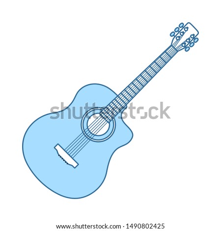 Acoustic Guitar Icon. Thin Line With Blue Fill Design. Vector Illustration.