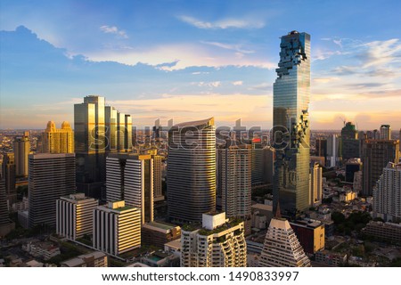 Bangkok Cityscape, Business district with high building at dusk (Bangkok, Thailand) Royalty-Free Stock Photo #1490833997