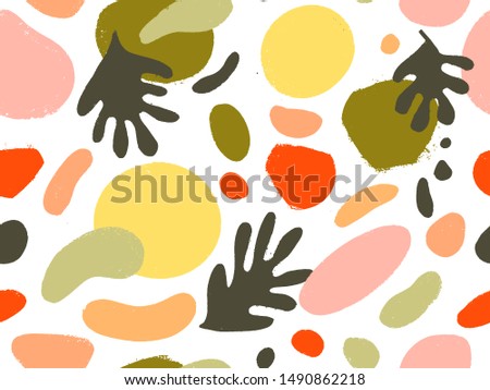 Floral paper cut shapes in red, pastel pink, gree, orange yellow on white background. Cute and modern wallpaper, web background, fabric and packaging design. Contemporary collage design elements set