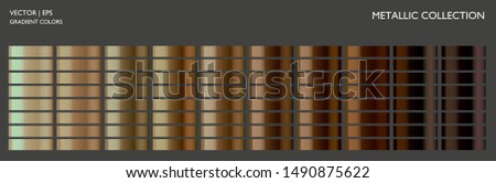 Metal gradient. Golden color set. Metal color. Metallic collection. Gold, silver, pearl, bronze palette. Yellow gold collection. Steel, iron, aluminium, tin. Holographic, reflect effect. Royalty-Free Stock Photo #1490875622