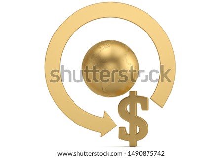 Globe and arrow with dollar sign isolated on white background. 3D illustration.