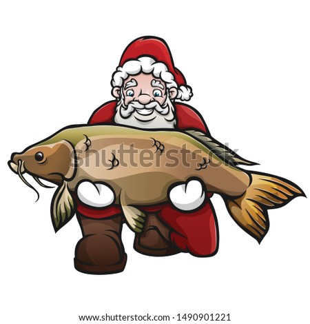 Santa Claus holding a big fish Royalty-Free Stock Photo #1490901221