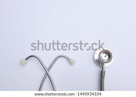 flat lay and top view stethoscope doctor on desk white and space for text