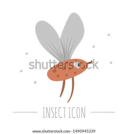 Vector hand drawn flat flying red insect. Funny woodland fly icon. Cute forest animalistic illustration for children’s design, print, stationery