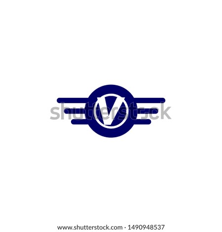 blue circle and wings with V logo letters design concept technology symbol.