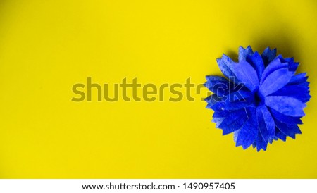 Artificial Blue Flower in Solid Yellow Background