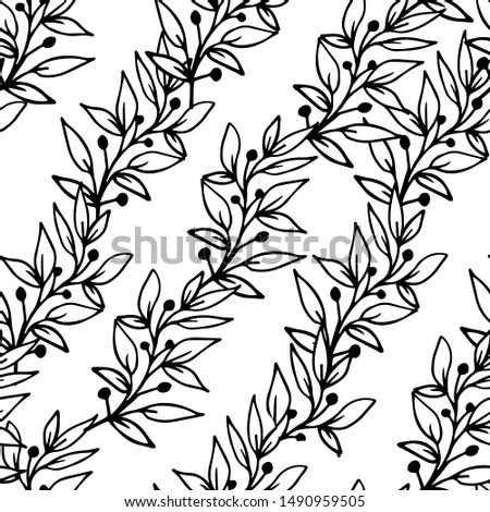 Seamless floral pattern. Monochrome botanical abstraction. Black and white print. Flowers painted by hand