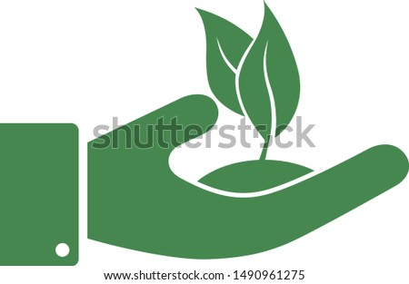 hand holding growing plant or seedling icon vector illustration
