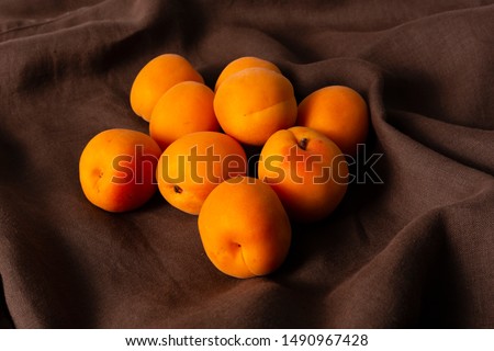Apricots on Brown Linen Fabric