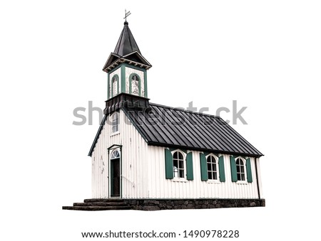 Old scandinavian church isolated on white. Thingvellir Church Royalty-Free Stock Photo #1490978228