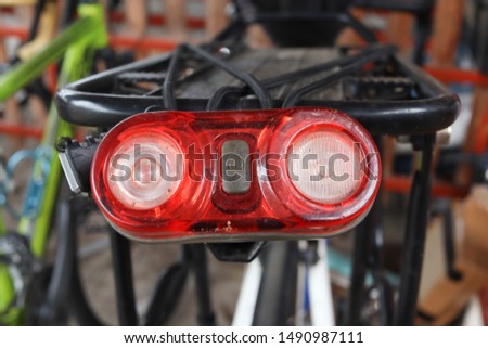 close up Red bike rear lamp 