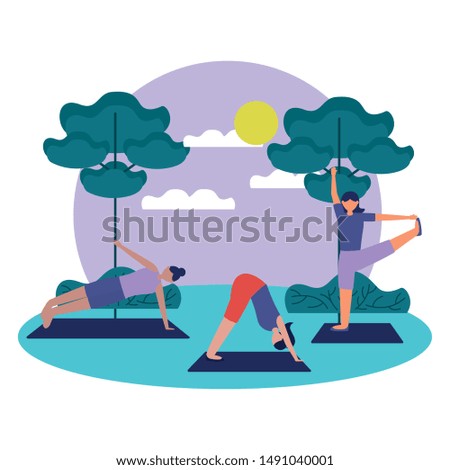 Girls doing yoga design, Positive mind fitness and exercise theme Vector illustration