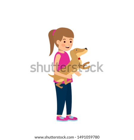 Girl with dog cartoon design, Mascot pet animal nature cute and puppy theme Vector illustration