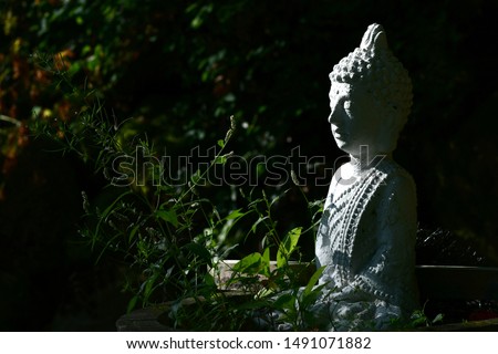 The face of Buddha In the garden outside