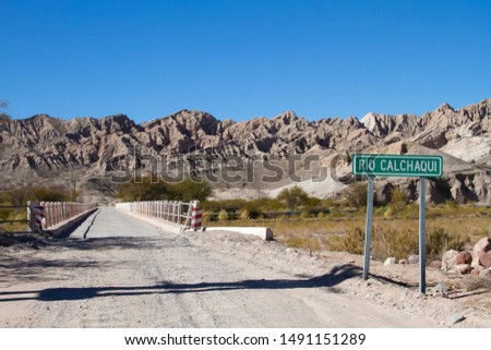 Bridge over Calchaqui river, mountains at background (road to Cachi, Cafayate, Salta, Argentina)