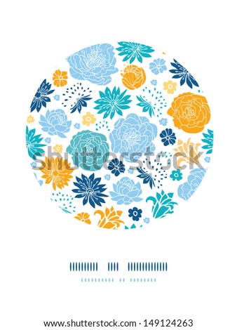 Blue and yellow flowersilhouettes circle decor pattern background