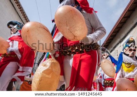 Xinzo de Limia, Spain -03/03/2019 Pantalla the traditional carnival mask. One of the most popular carnivals in Galicia, Entroido de Xinzo de Limia. Royalty-Free Stock Photo #1491245645
