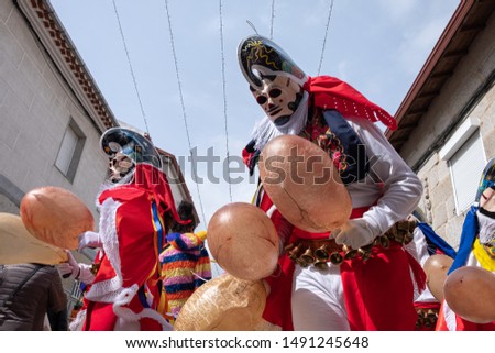 Xinzo de Limia, Spain -03/03/2019 Pantalla the traditional carnival mask. One of the most popular carnivals in Galicia, Entroido de Xinzo de Limia. Royalty-Free Stock Photo #1491245648