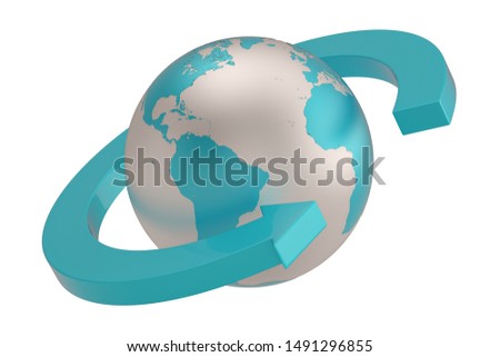 Globe and arrow isolated on white background. 3D illustration.