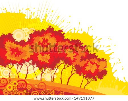 Forest at fall. Autumn trees on abstract grunge background 