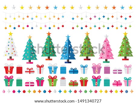 Colorful Fun Christmas Tree Party Garland Ornaments Lights Wrapped Gifts Holiday Decorations