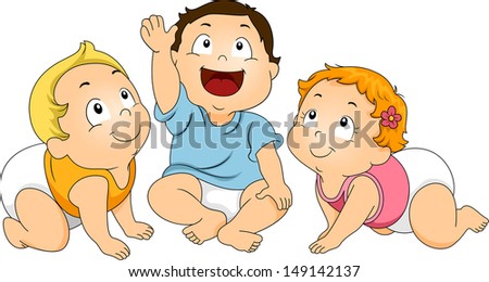 Illustration of a Group of Toddlers Huddled Together While Looking Upward