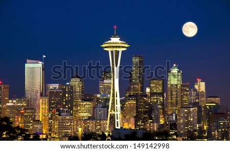 Beautiful nightview of seattle from kerry park