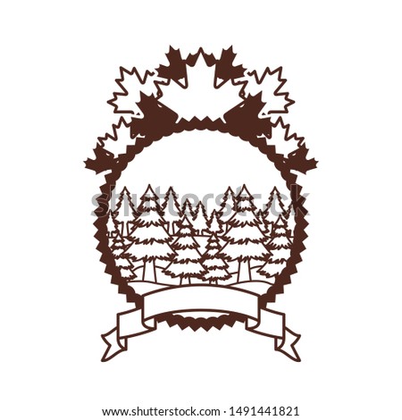 Pine trees inside label of canada design vector illustration