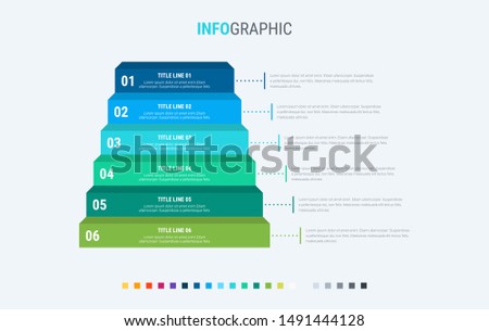 Infographic template. 6 options stairs design with beautiful colors. Vector timeline elements for presentations.