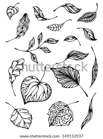 Set of leaves. Black silhouettes isolated on white background.
